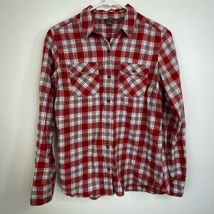 Eddie Bauer Red and White Plaid Cotton Button-Front Shirt size small